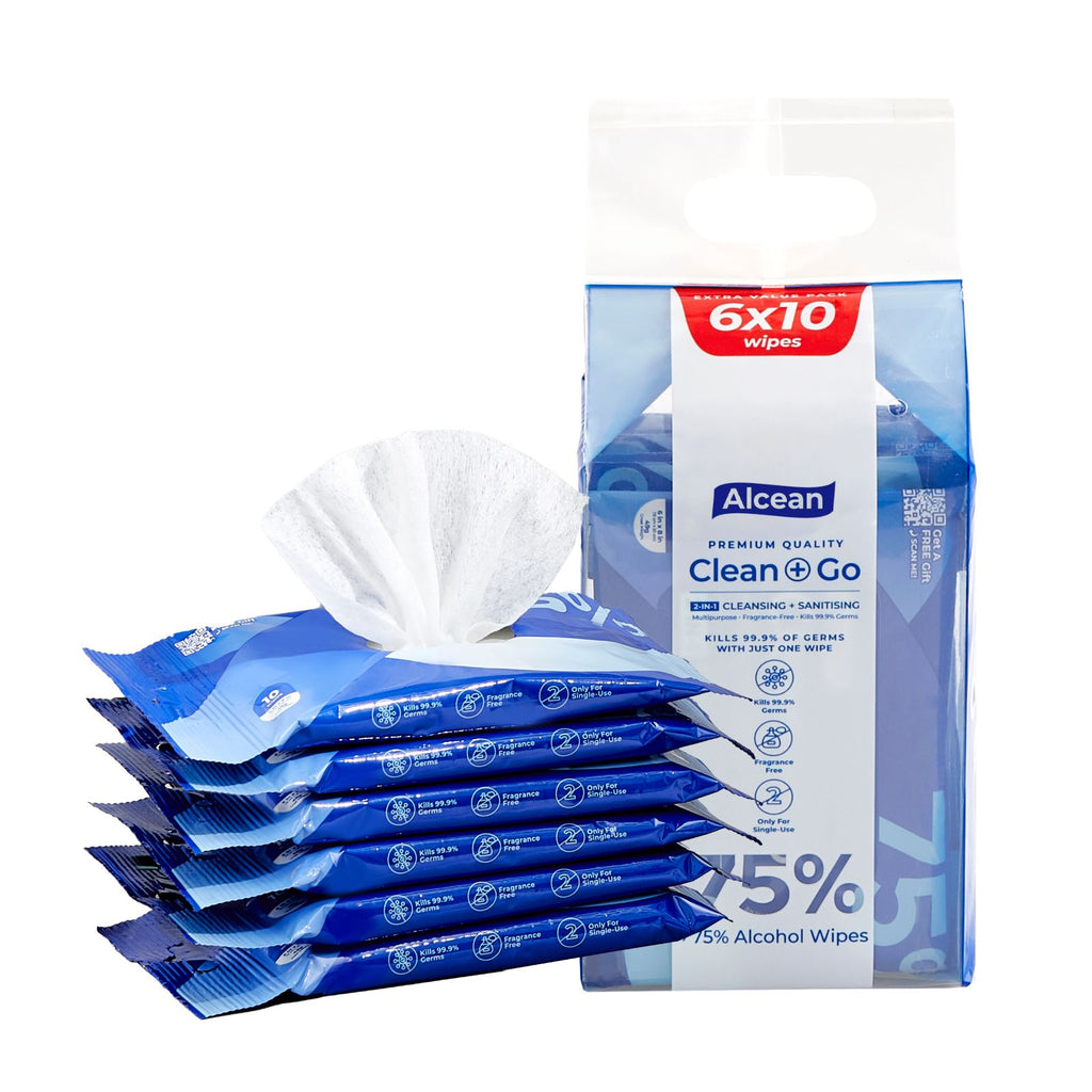 Alcean 75% Alcohol Disinfectant Wipes 10 wipes (Bundle of 6)